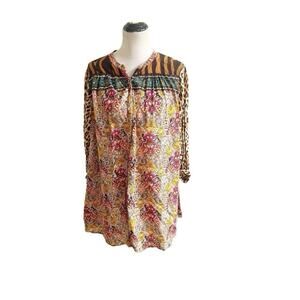 Anthropologie Multipattern Colorful Tunic Size Small Button Closure Bohemian